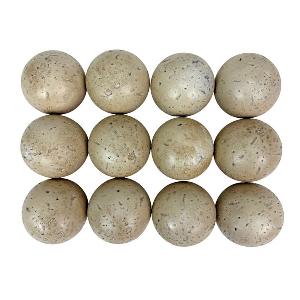 Set of 12 Beige Cement Decorative Orbs Pitted Spheres 3 Inch Tabletop Accents